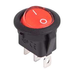 Выключатель клавишный круглый 12V 20А (3с) ON-OFF красный  с подсветкой  (RWB-214)  REXANT