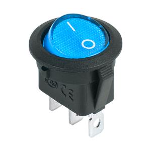 Выключатель клавишный круглый 12V 20А (3с) ON-OFF синий с подсветкой (RWB-214) REXANT