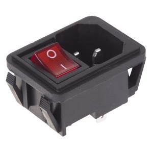Выключатель клавишный 250V 10А (4с) ON-OFF красный с подсветкой иштекером C14 3PIN  REXANT
